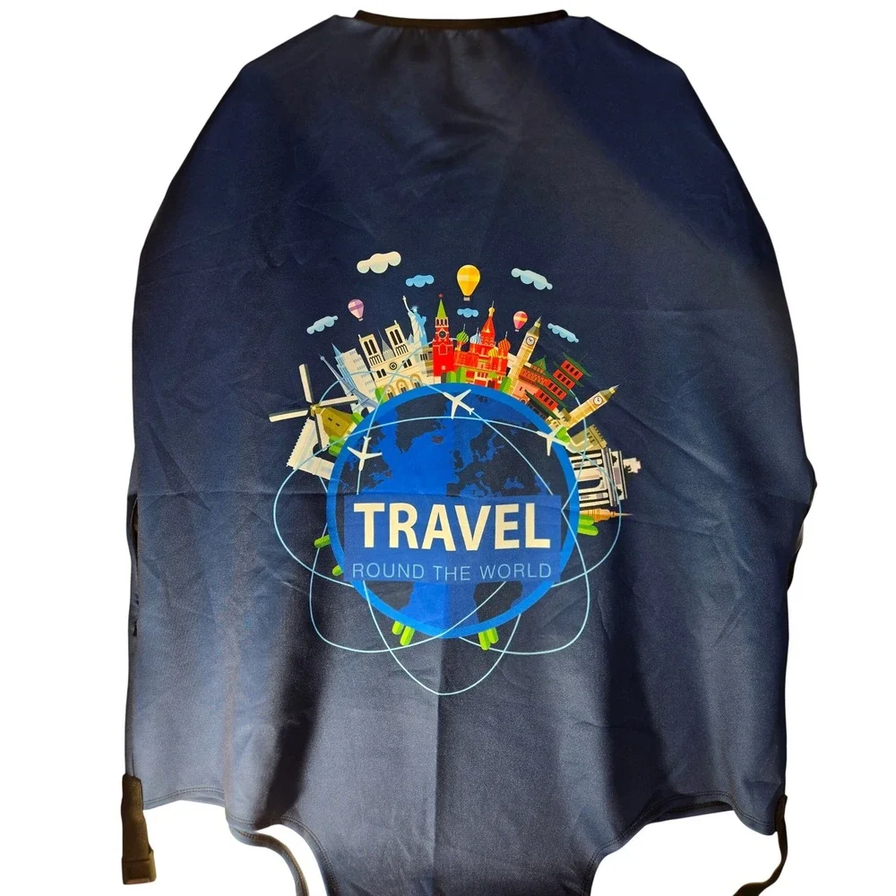 Travel Round The World Luggage Cover Navy Blue Global Landmark Graphic Protector